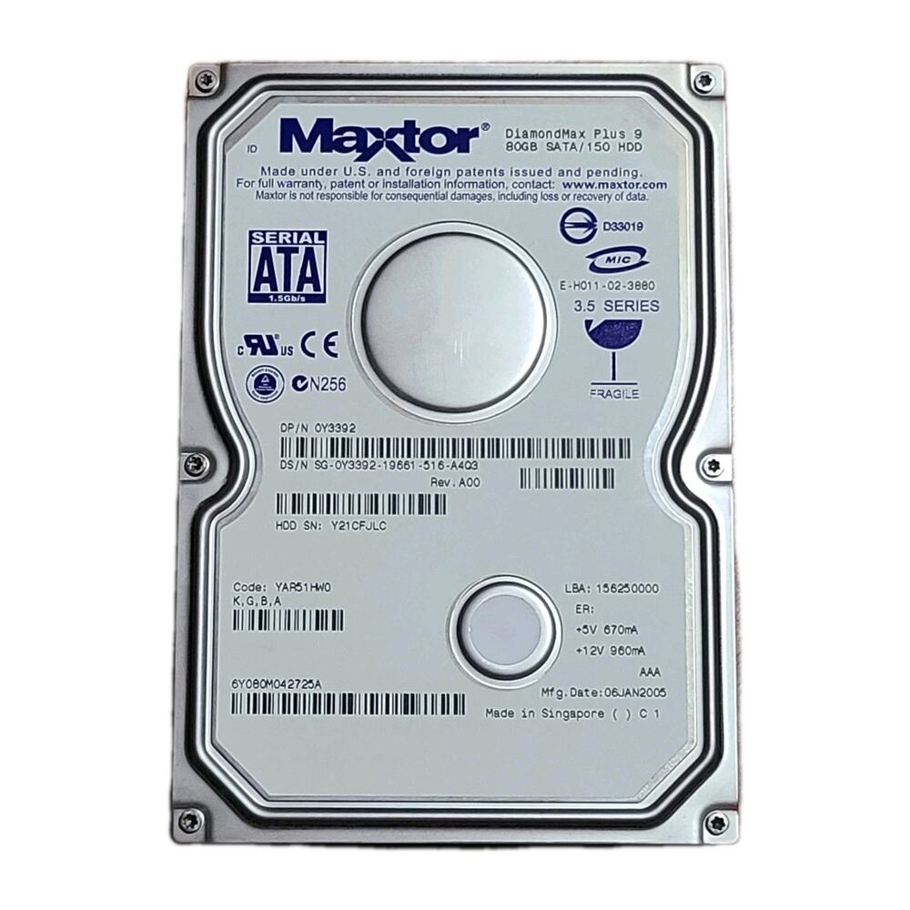 Maxtor DiamondMax Plus 9 80GB SATA 150HDD‎ 3.5 Series Hard Drive